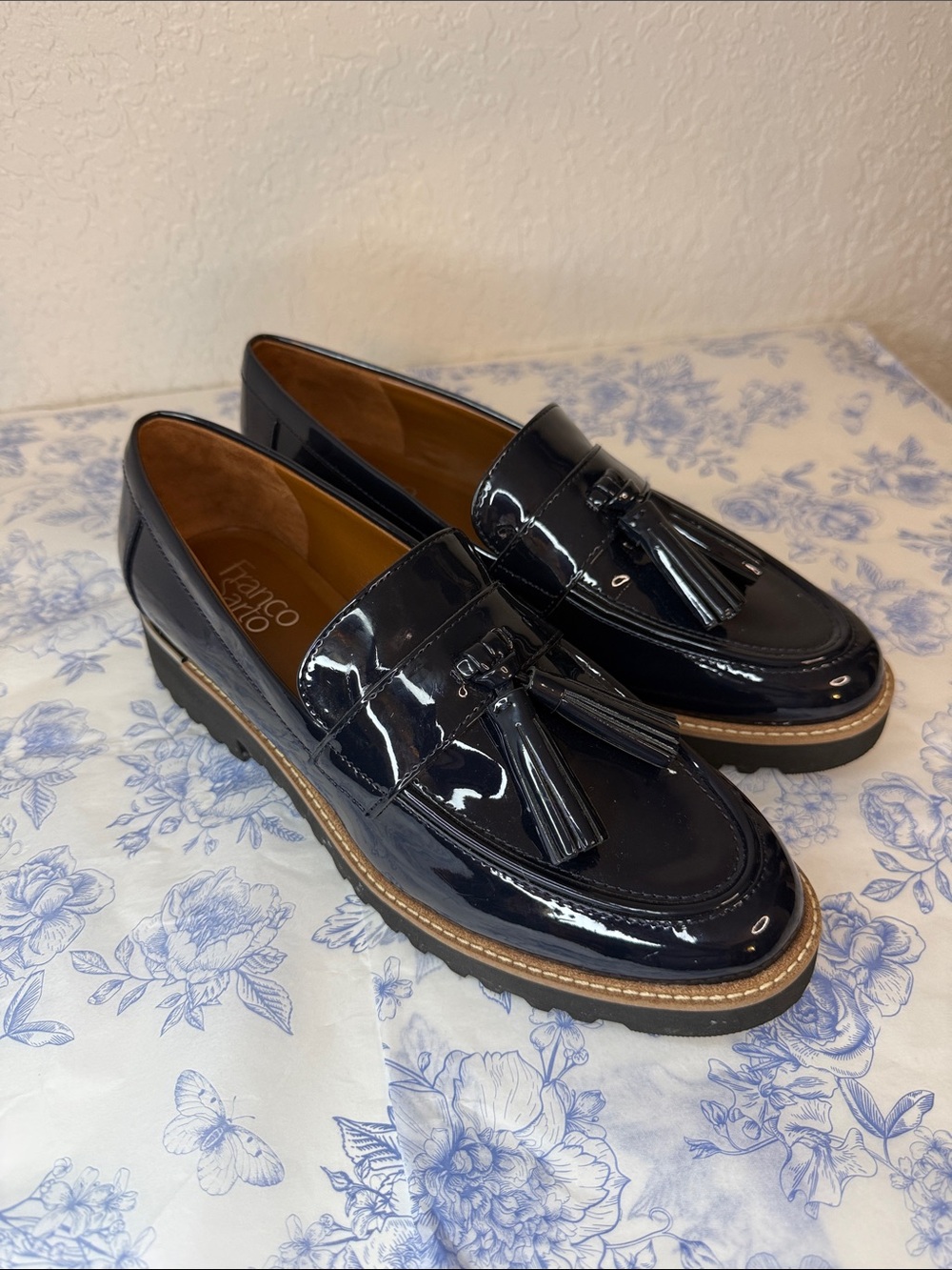 Franco Sarto Glossy Navy Tassel Loafers